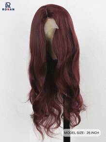 26 Inches Red/99J Bdoy Wave Long Wave Wigs Synthetic Silk Straight Natural Wig Heat Resistant Fiber Red Wig With Baby Hair For Women - Burgundy - View 3