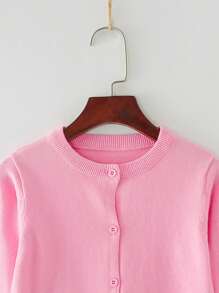 Young Girl Solid Color Air Conditioning Button Cardigan, Summer - Pink - View 2