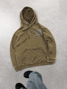 Hemo Men's Washed Casual Hoodie - Brown - View 2