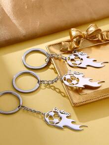 Personalized Name Football Keychain Backpack Tag Keychain Name Tag Sports Keychain Best Gift For Friends Football Stainless Steel Bag Accessories Practical And Beautiful All Year Round - Silver - View 4