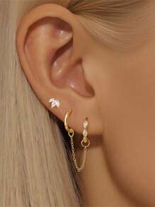 2PCS 925 Sterling Silver Star Flower Heart Marquise Cubic Zirconia Hoop Earrings Set Cartilage Piercing Earrings Ear Cuff Tiny Studs Fine Jewelry For Women Daily Wear Wedding Valentine's Day Valentines - Star Flowers - View 4