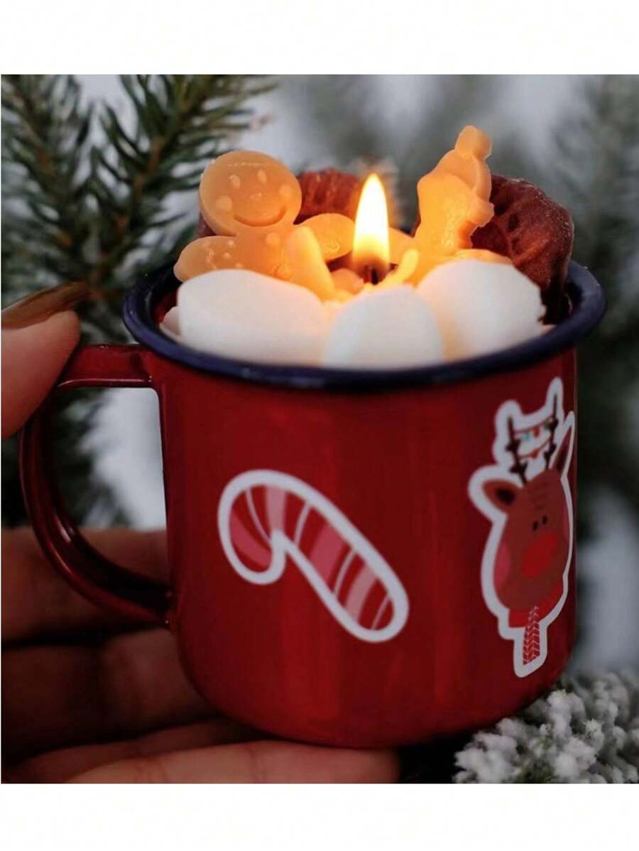 1pc Christmas Gingerbread Man Marshmallow Biscuit Enamel Cup Scented Candle Shooting Props Bedroom Decorated With Soybean Wax,Gifts