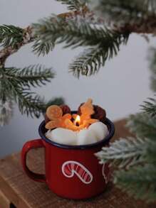 1pc Christmas Gingerbread Man Marshmallow Biscuit Enamel Cup Scented Candle Shooting Props Bedroom Decorated With Soybean Wax,Gifts