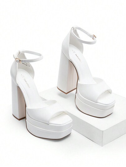 New Arrival Women Fashion Ankle Strap Platform Chunky Heeled Sandals, Sexy Peep Toe Ultra High Heel Sandals For Festival Party, Nightclub Date