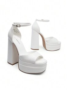 New Arrival Women Fashion Ankle Strap Platform Chunky Heeled Sandals, Sexy Peep Toe Ultra High Heel Sandals For Festival Party, Nightclub Date