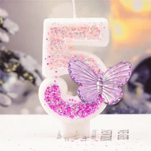 1pc Sparkling Happy Birthday Celebration Candles - Glittery Purple Ombre Butterfly Designed Birthday Number Candles (0-9), Cake Topper Decor For Birthday, Anniversary, Graduation Party, Adult Gathering, Dessert Table Decorations, Baking Supplies, Party Decorations,