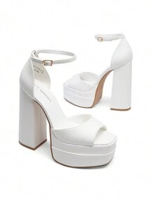New Arrival Women Fashion Ankle Strap Platform Chunky Heeled Sandals, Sexy Peep Toe Ultra High Heel Sandals For Festival Party, Nightclub Date
