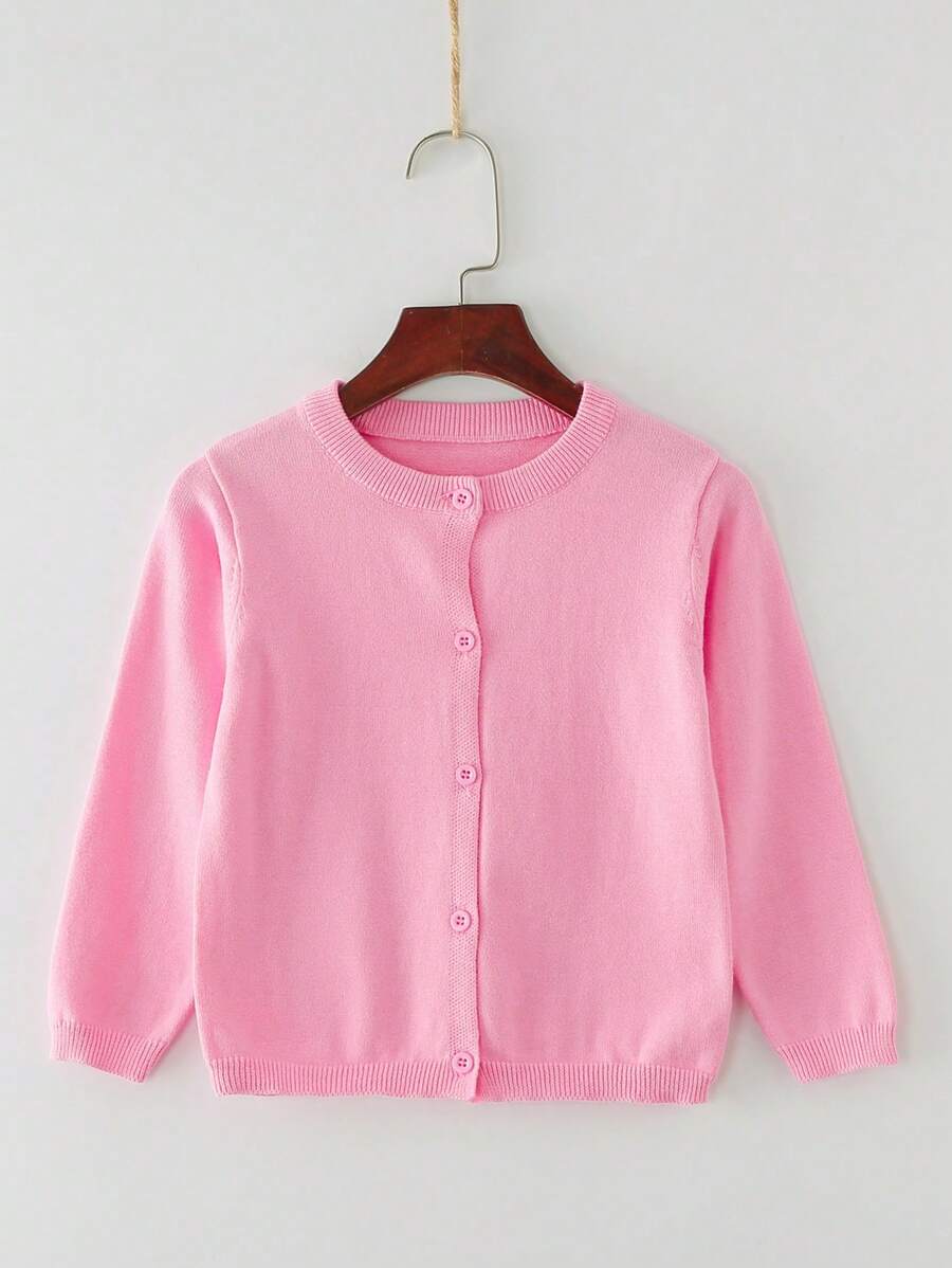 Young Girl Solid Color Air Conditioning Button Cardigan, Summer - Pink - View 1