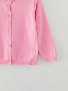 Young Girl Solid Color Air Conditioning Button Cardigan, Summer - Pink - View 5