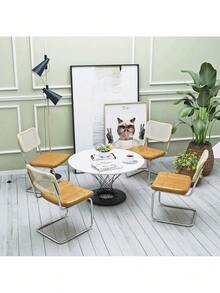 Set Of 2, Teddy Velvet Dining Chair With High-Density Sponge, Rattan Chair For Dining Room, Living Room, Bedroom, Black - 棕色+PU-1 - 查看 2