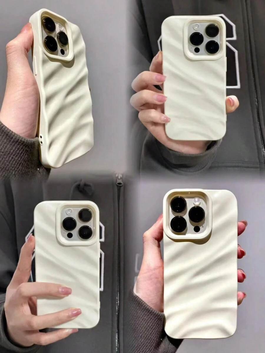 苹果 Y2K 3D 波浪丝绸纹理波纹艺术简约纯色亮面电镀防皱防震手机壳适用于 15/15 ProMax/15 Pro/15 Plus/11/12/13/14/16 ProMax/XS/XR/11 Pro/11 ProMax/12 Pro/12 ProMax/13 Pro/13 ProMax/7 Plus/14 Pro/14 ProMax/14 Plus/16 Pro/16 Plus/7 Plus/8 Plus/8/SE2 防水防摔防刮 - 米色 - 查看 1