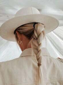 Women's White Felt Fedora Hat With Luxury Medium Brim - trắng - Xem 2