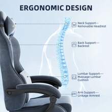 Velvet Fabric Gaming Chair, High Back Ergonomic Gamer Chair For Adult, Comfortable Video Game Chair With Footrest And Massage Lumbar Cushion, Racing Reclining Office Computer Desk Chair - 灰色 - 查看 4