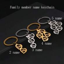 1pc Customized 1-5 Names Heart-Shaped Keychain, Stainless Steel Personalized Surname Pendant Keyring Gift For Family
