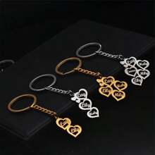 1pc Customized 1-5 Names Heart-Shaped Keychain, Stainless Steel Personalized Surname Pendant Keyring Gift For Family