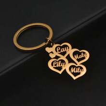 1pc Customized 1-5 Names Heart-Shaped Keychain, Stainless Steel Personalized Surname Pendant Keyring Gift For Family