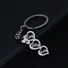 1pc Customized 1-5 Names Heart-Shaped Keychain, Stainless Steel Personalized Surname Pendant Keyring Gift For Family