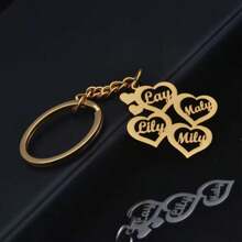 1pc Customized 1-5 Names Heart-Shaped Keychain, Stainless Steel Personalized Surname Pendant Keyring Gift For Family