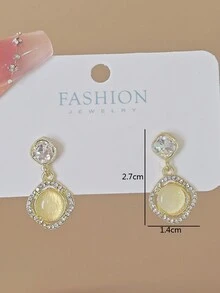 1 Cặp hoa tai đá mắt mèo sang trọng cổ điển & Zirconia, khuyên tai tinh tế phong cách Pháp cao cấp tối giản, phụ kiện thanh lịch đa năng - Mắt mèo kim cương - Xem 3
