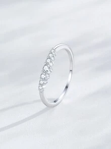 Arlmay 1pc 925 Sterling Silver Clear Zirconia Fashion Simple Finger Ring Stackable Band Rings For Women Classic Jewelry - Silver - View 4