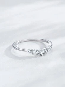 Arlmay 1pc 925 Sterling Silver Clear Zirconia Fashion Simple Finger Ring Stackable Band Rings For Women Classic Jewelry - Silver - View 5