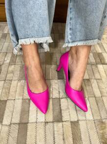 Women's Low Heel Pumps - Màu Hồng Tươi - Xem 3