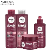 Salon Line S.O.S Bomba Ultra-Hydration Shampoo, Conditioner, Mask And Leave-In Cream Kit - Màu Đỏ Sâu - Xem 1