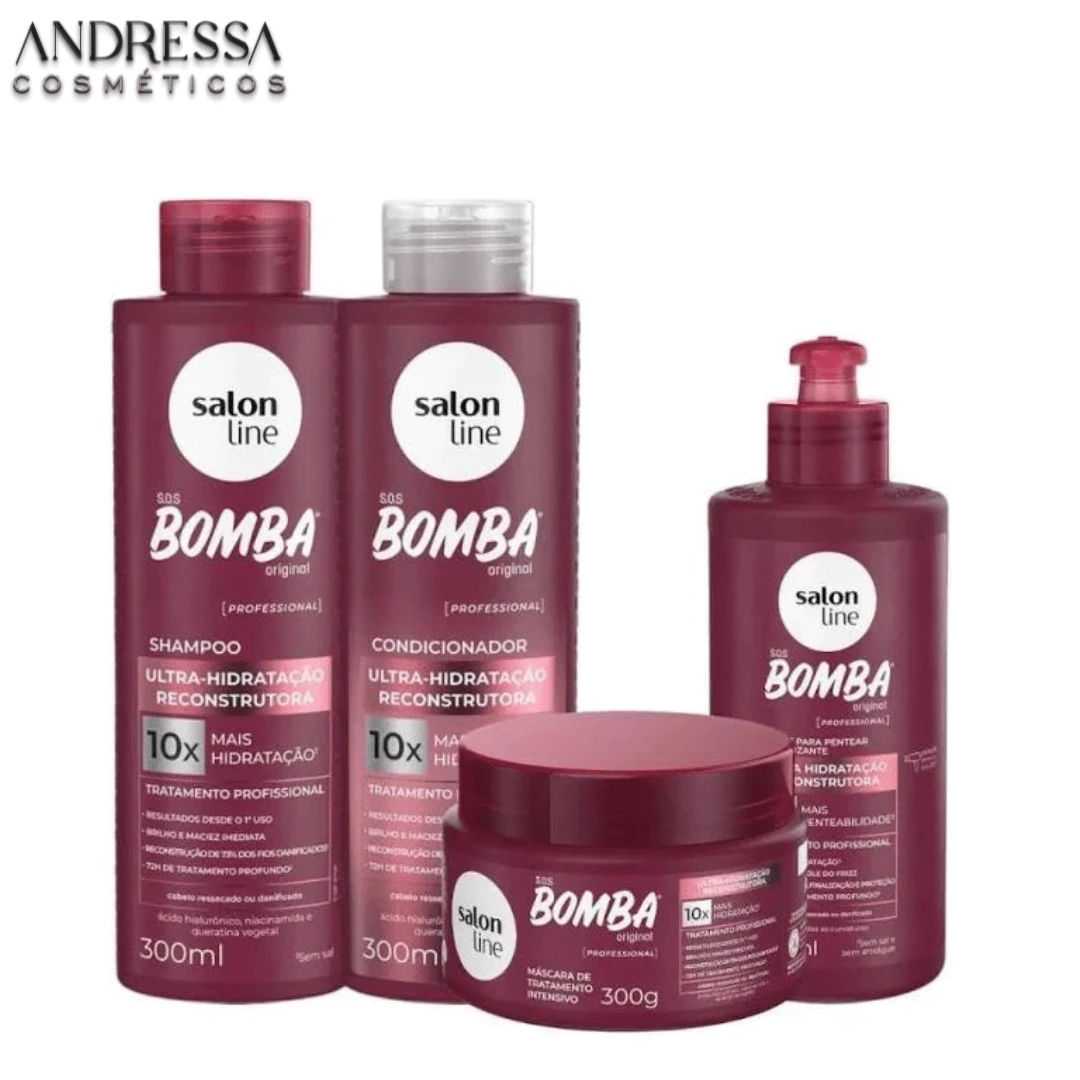 Salon Line S.O.S Bomba Ultra-Hydration Shampoo, Conditioner, Mask And Leave-In Cream Kit - Màu Đỏ Sâu - Xem 1