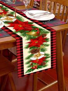 1 件一品红圣诞桌旗、圣诞红花桌布、圣诞快乐桌旗、圣诞桌布、圣诞厨房装饰、圣诞饰品、圣诞家居装饰、圣诞餐桌装饰、圣诞家居装饰、房间装饰、圣诞礼物、圣诞礼物、圣诞装饰、2026 新年装饰 - 紅黑格邊紅花 - 查看 6