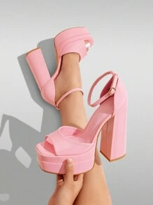 New Arrival Women Fashion Ankle Strap Platform Chunky Heeled Sandals, Sexy Peep Toe Ultra High Heel Sandals For Festival Party, Nightclub Date - 粉色 - 查看 7