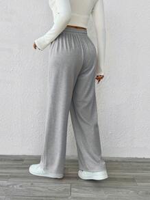 Pantaloni casual in tinta unita a vita alta con coulisse e gamba dritta