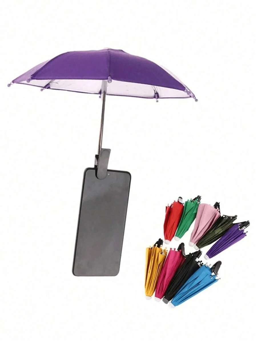 1/2 piezas Paraguas parasol impermeable con soporte para teléfono, paraguas mini con protección UV, adecuado para lluvia ligera, visera de sol universal para teléfono, accesorio antirreflejo para teléfono al aire libre, accesorio esencial de viaje, accesorios de fitness y estudio, necesidad de camping de vacaciones, accesorio de vacaciones - Multicolor - Ver 1