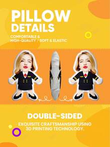 1pc Personalized Minime Face Pillow - Custom Photo Soldier, Police, Pilot, Boss, Chef, Surgeon, Nurse, Casual Suit - Customizable Gift For Her,