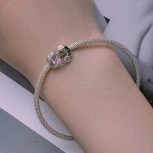 bamoer 1 件 925 纯银婴儿脚印吊坠饰品母亲永恒之心珠子女士手链项链母亲节礼物 - 銀色 - 查看 3