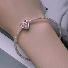 bamoer 1 件 925 纯银婴儿脚印吊坠饰品母亲永恒之心珠子女士手链项链母亲节礼物 - 銀色 - 查看 5