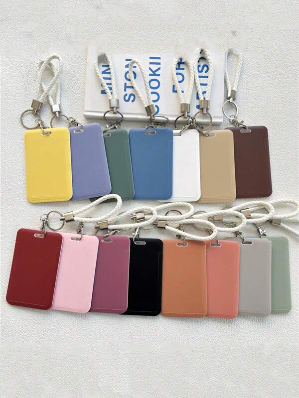 1pc/2pcs ABS Material Solid Color Card Holder With Lanyard Keychain, Suitable For ID Badge, Access Card, Identification Card Protection