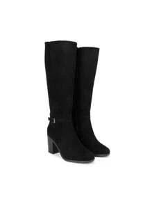 Women's Chunky Block Heel Knee-High Boots Side Zipper Pointed Toe Riding Boots Comfortable Fall Boots Suede Tall Boots - DA LỘN MÀU ĐEN - Xem 6