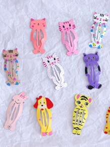 10 piezas/set Clip de pelo de metal con diseño lindo de animales de dibujos animados para niñas, conejo, león, gato, perro, panda, elefante, accesorios para el cabello multicolor para uso diario, vacaciones, fiesta, regalo