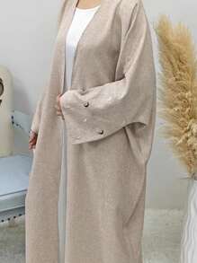 1pc Solid Color Elegant Embroidered Cuff Cardigan, Suitable For Women's Daily Outings, Muslim Abaya - Multicolor - View 13