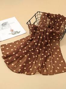 1pc Women's Elegant Minimalist Classic Polka Dot Printed Chiffon Scarf, Lightweight & Breathable Shawl Wrap - Coffee Brown - View 2