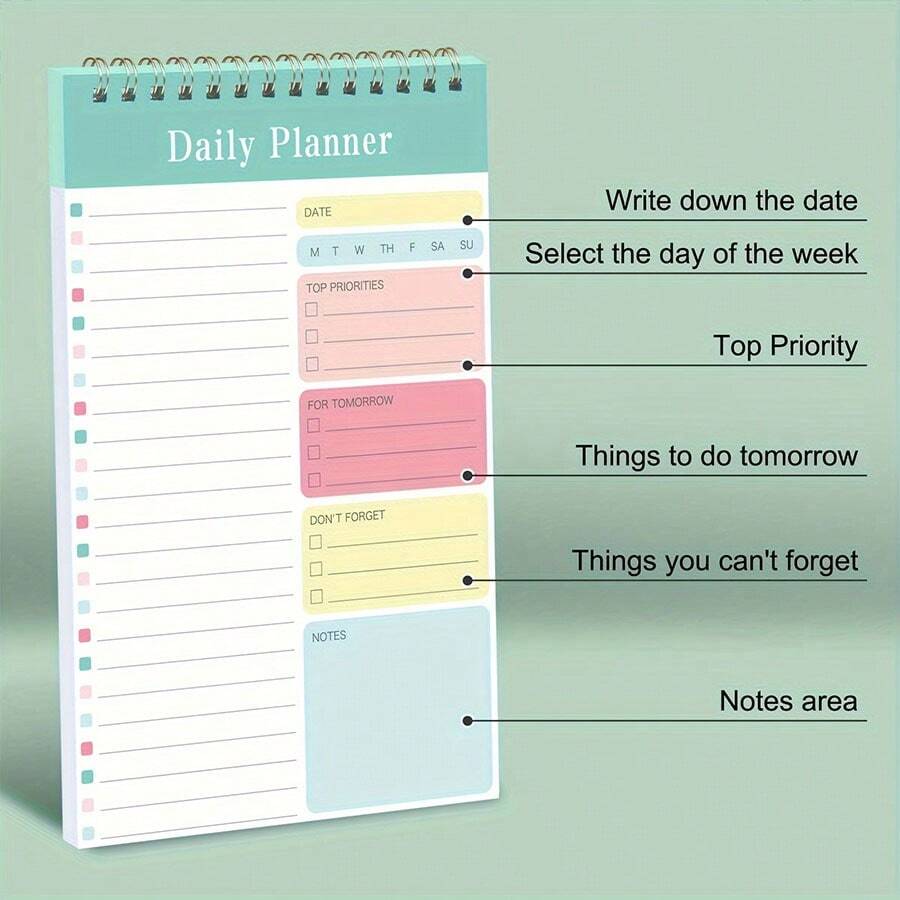 1 Sets Of Daily Plan Spiral Notebook Set A5 Size, Transparent Cover
