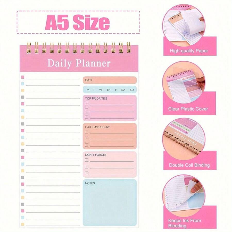 1 Sets Of Daily Plan Spiral Notebook Set A5 Size, Transparent Cover