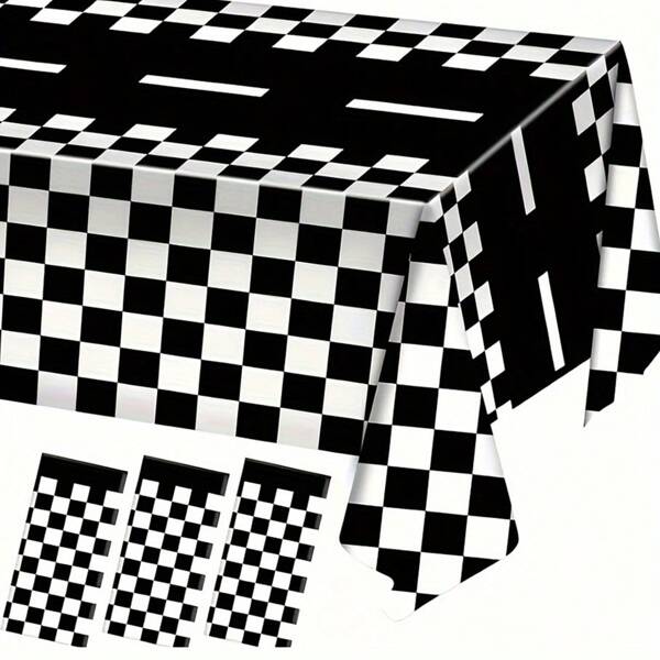2Pcs Racing Car Birthday Party Supplies Racing Car Table Cloths Black And White Checkered Tablecloth 54"X108" Racetrack Disposable Plastic Table Covers For Racing Car Theme Party Supplies Race Car Birthday Decorations,Christmas