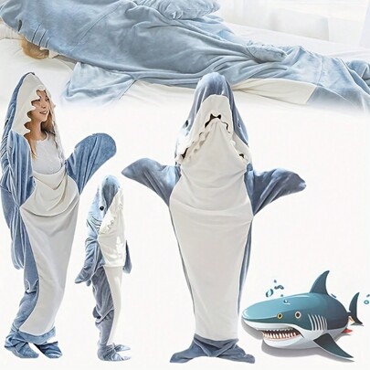 Shark Blanket Hoodie Super Soft Cozy Warm Flannel Wearable Hoodie, One Size Larger Is More Comfortable, New Pattern Cartoon Animals Cute Funny Sleeping Bag Gift Home And Outdoor Travel Camping