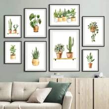 1 pezzo Quadro murale in tela con motivo di piante verdi, cactus, tigre, pianta, monstera, cartellone e stampe da parete, quadri per decorazione del soggiorno senza cornice - Multicolore - Visualizzare 2