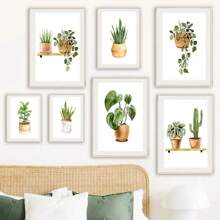 1 pezzo Quadro murale in tela con motivo di piante verdi, cactus, tigre, pianta, monstera, cartellone e stampe da parete, quadri per decorazione del soggiorno senza cornice - Multicolore - Visualizzare 5