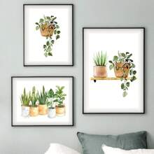 1 pezzo Quadro murale in tela con motivo di piante verdi, cactus, tigre, pianta, monstera, cartellone e stampe da parete, quadri per decorazione del soggiorno senza cornice - Multicolore - Visualizzare 6