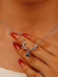 1 chiếc vòng cổ mặt dây chuyền đầu hươu bằng bạc Sterling 925 Zirconia, quà tặng sáng tạo sang trọng, quà tặng cầu hôn, 2 màu tùy chọn, phù hợp để phụ nữ đeo hàng ngày - Bạc - Xem 5