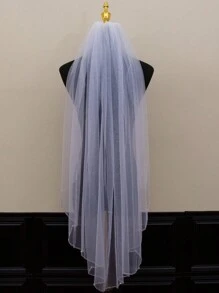 1pc Handmade Crystal & Pearl Beaded Edge Short Bridal Veil, Minimalist Design Fall Clothes For Women - Multicolor - View 3