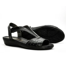 Sandalias planas de mujer Descanso - Negro - Ver 3